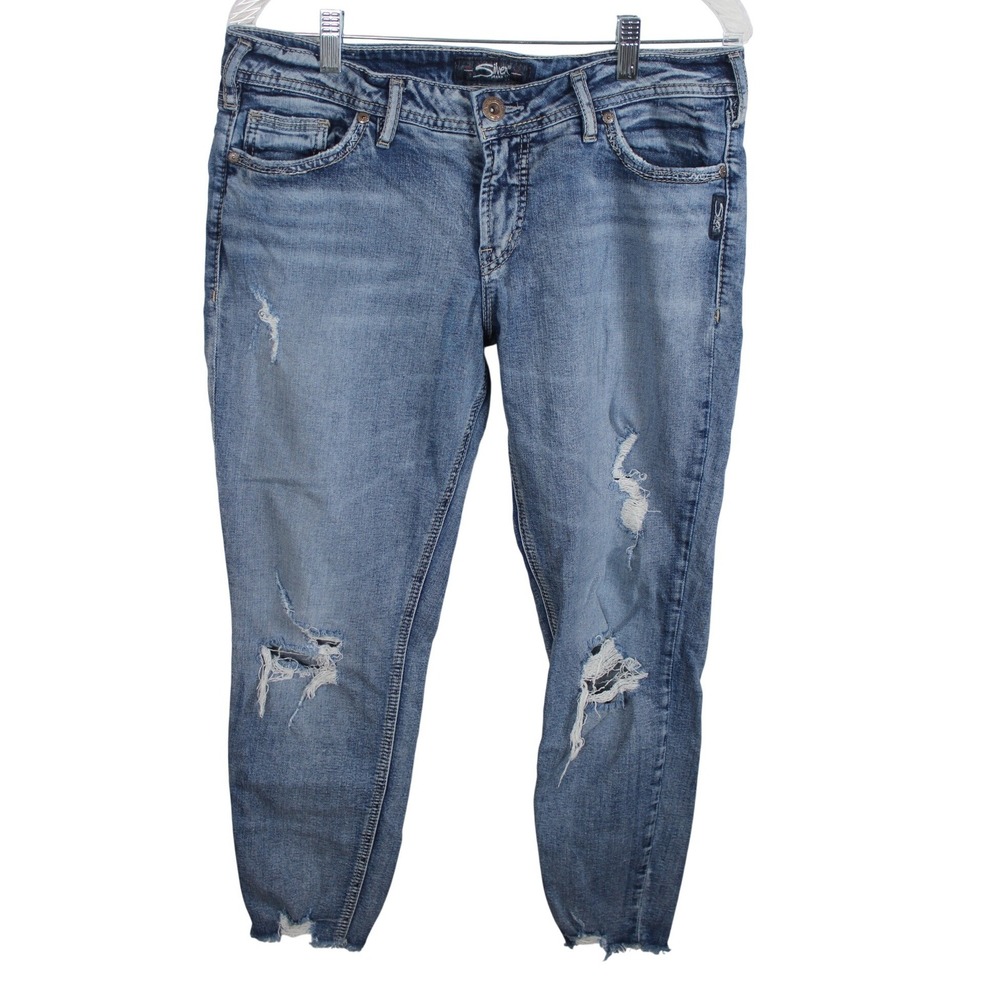 Silver Jeans Co Suki Skinny Crop Distressed Blue Denim Jeans W31 L25‎